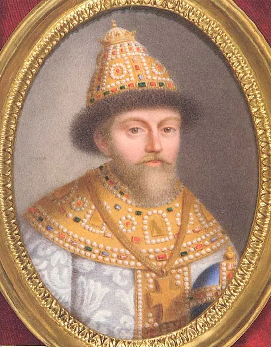 Ж.-А.Беннер. Портрет царя Михаила Федоровича. 1821. Миниатюра, бумага на металлической пластине, акварель, гуашь.