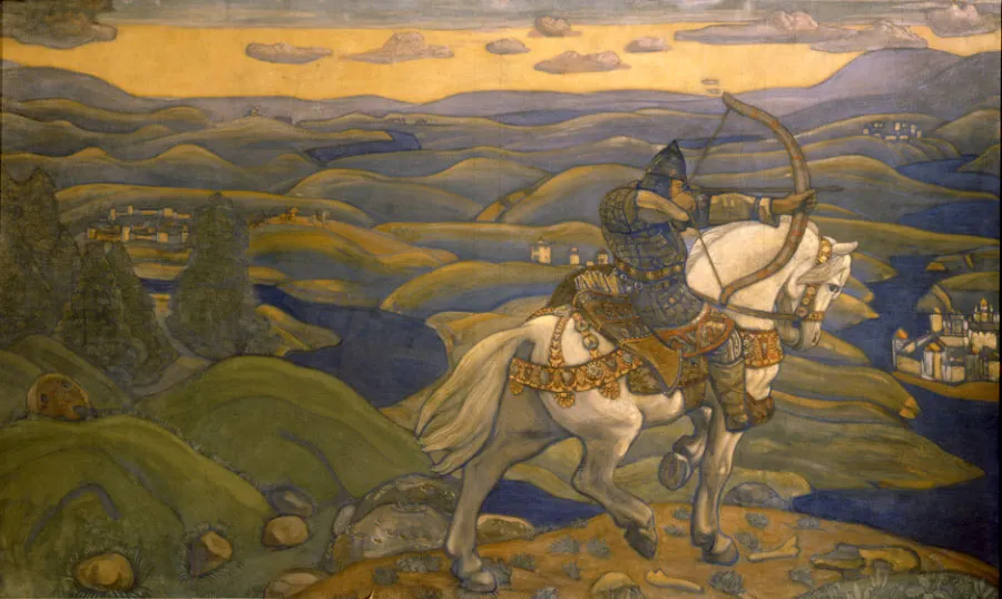 Илья Муромец. Из сюиты "Богатырский фриз". 1910. Холст, темпера. 202 x 336,5.