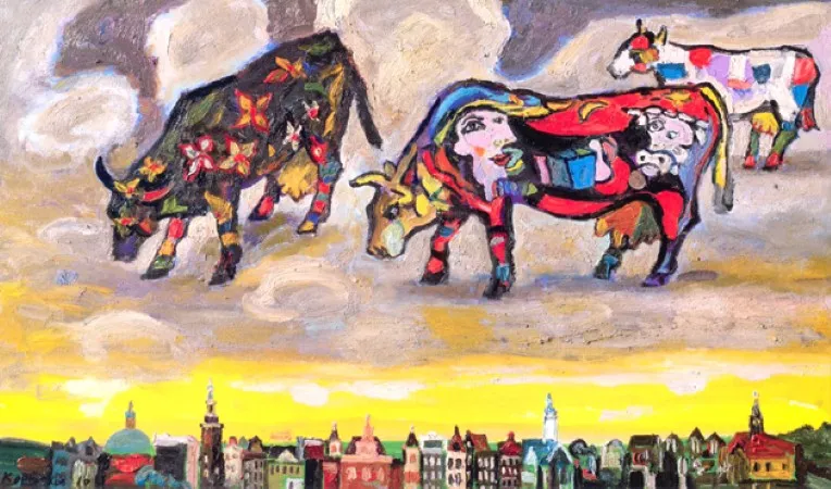 Коровы Пикассо пасутся в небе над Амстердамом. 2010. Холст, масло. 60х100