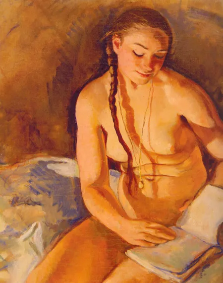 Обнаженная с книгой. 1940. Холст, масло. 75 х 60. Калужский областной художественный музей
