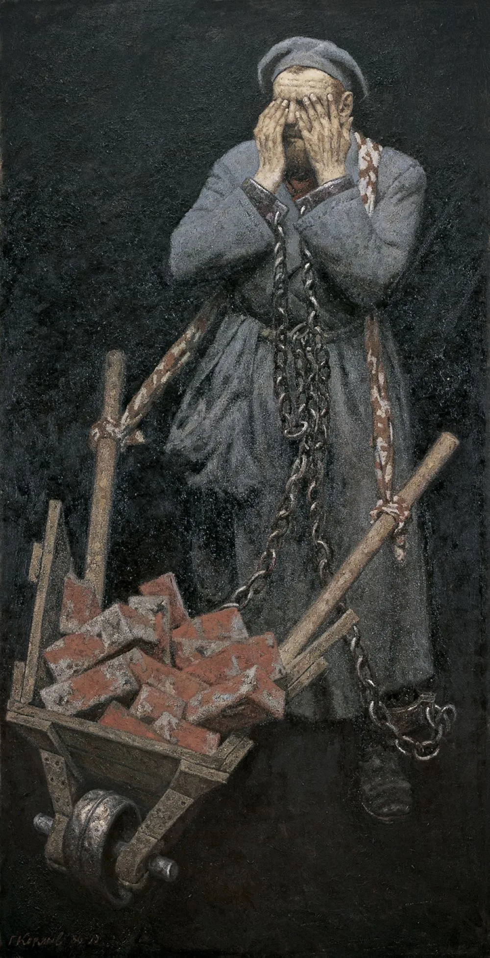 Гелий Коржев. Федор Достоевский на каторге. 1986–1990 Холст, масло. 250 x 128