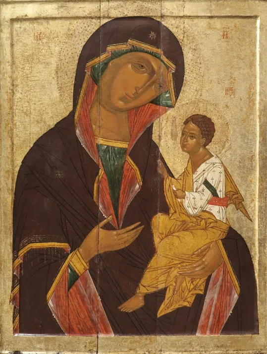 Богоматерь Одигитрия (типа Грузинской). Первая треть XVI века. Новгород. Дерево, левкас, темпера, золочение