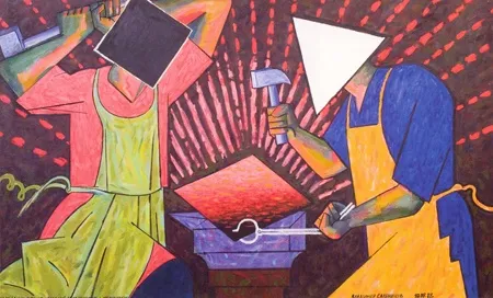 В. Сальников. Созидание 'Черного квадрата'. 1988. Оргалит, масло. 120 х 200. Собственность автора.