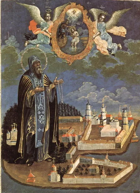 Преподобный Нил Столобенский. Конец XVIII века. Дерево (доска цельная без ковчега), две врезные торцовые шпонки, темпера. 39 х 28,2 х 2,8. 