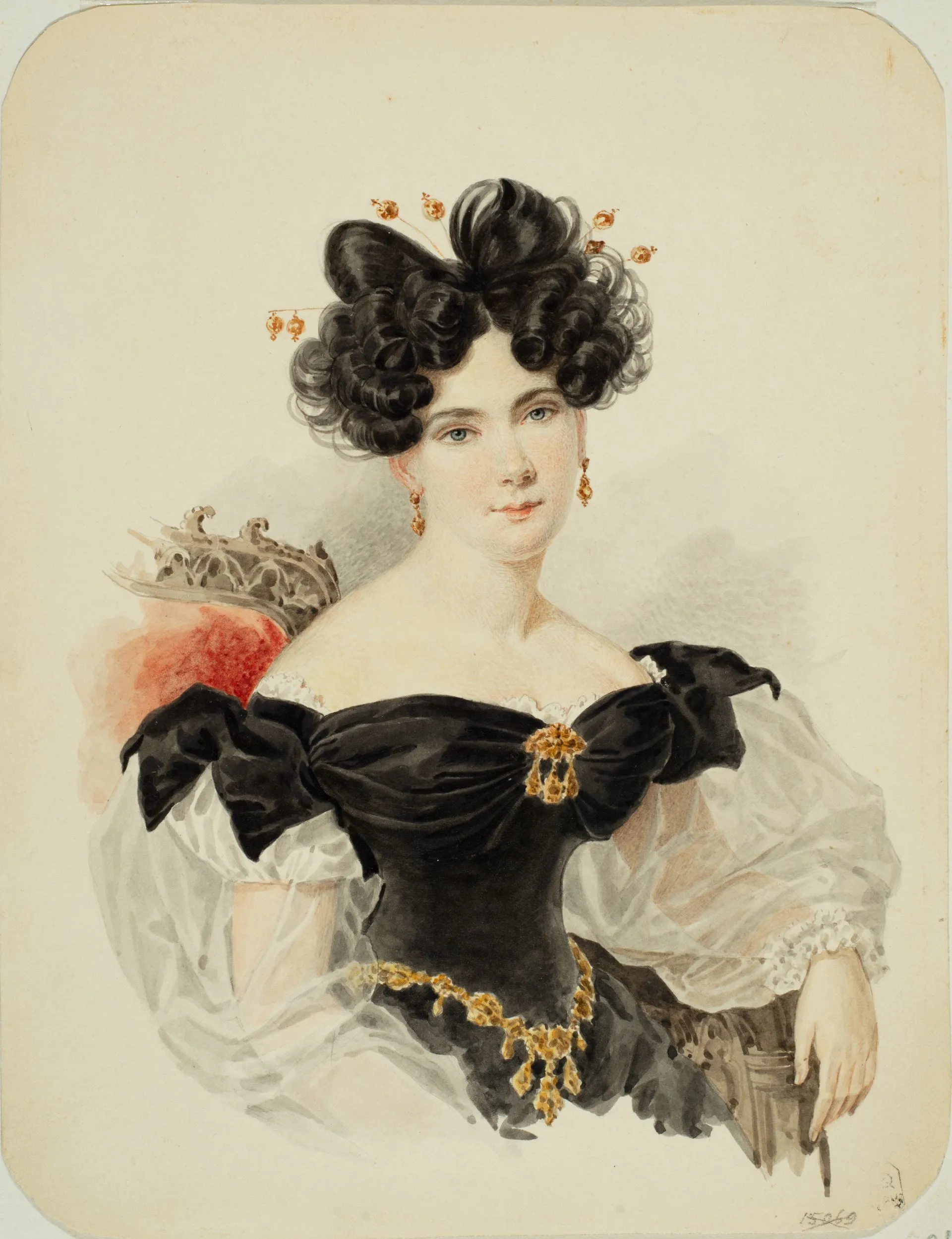 А.П. Брюллов. Портрет графини Н.В. Строгановой. Середина 1830-х. Бумага, акварель