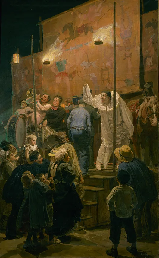 Васнецов В. М. Акробаты (На празднике в окрестностях Парижа). 1877. Холст, масло. 221 × 136. ГРМ.
