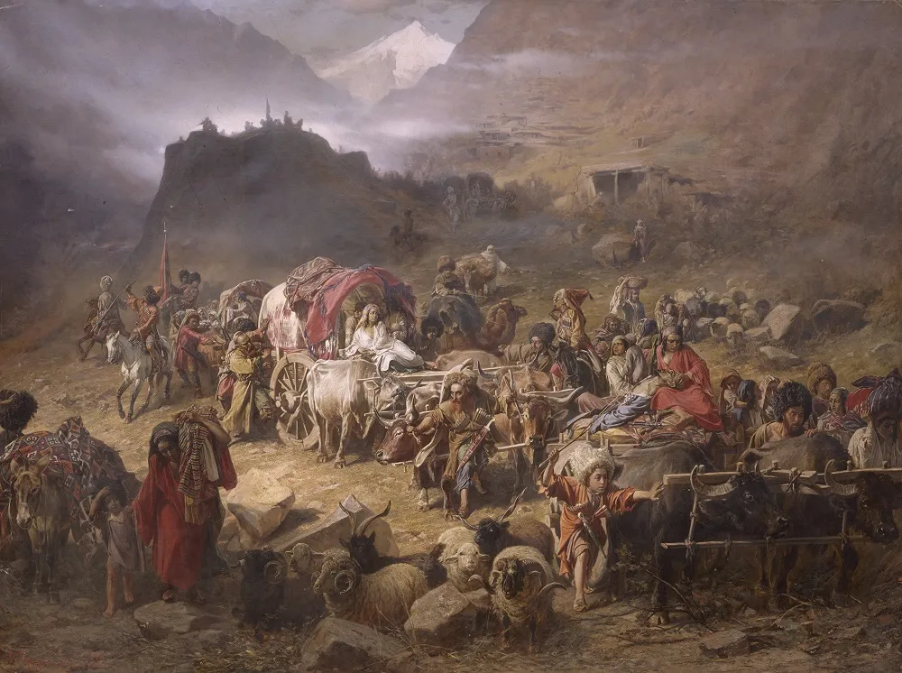 Грузинский П.Н. Оставление горцами аула при приближении русских войск. 1872. Холст, масло. ГРМ