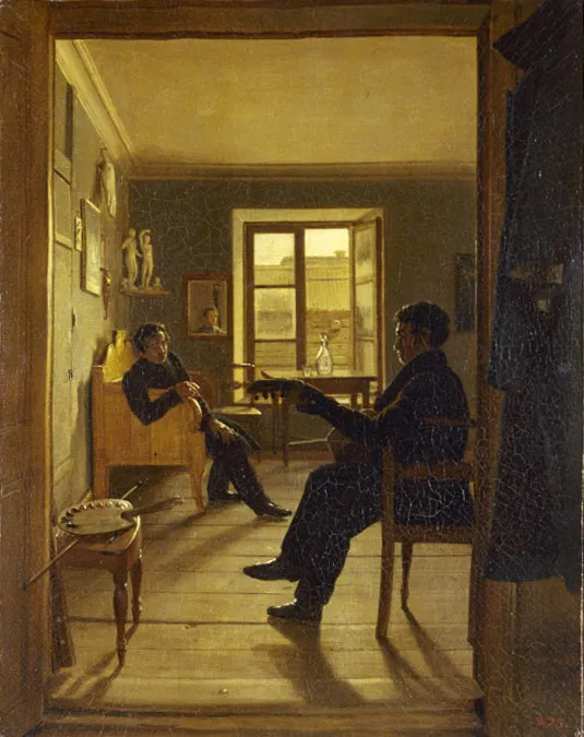 А.В.Тыранов. Мастерская художников братьев Чернецовых. 1828. Холст, масло. 29,5 x 23,5.