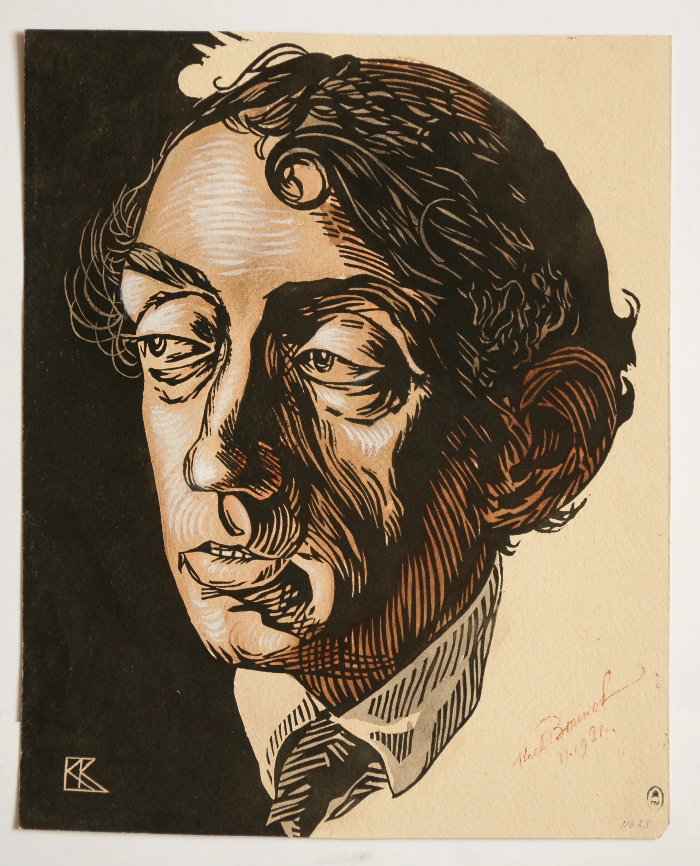 Воинов В.В. Портрет Михаила Кузмина. 1921. Бумага, линогравюра.