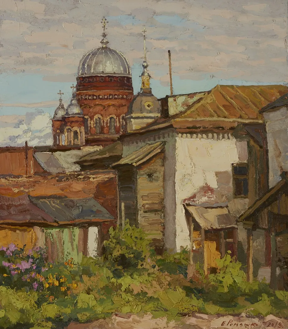 Ромашко Е.В. В городе Уржуме. Задворки. 2018 х.м. 80х70