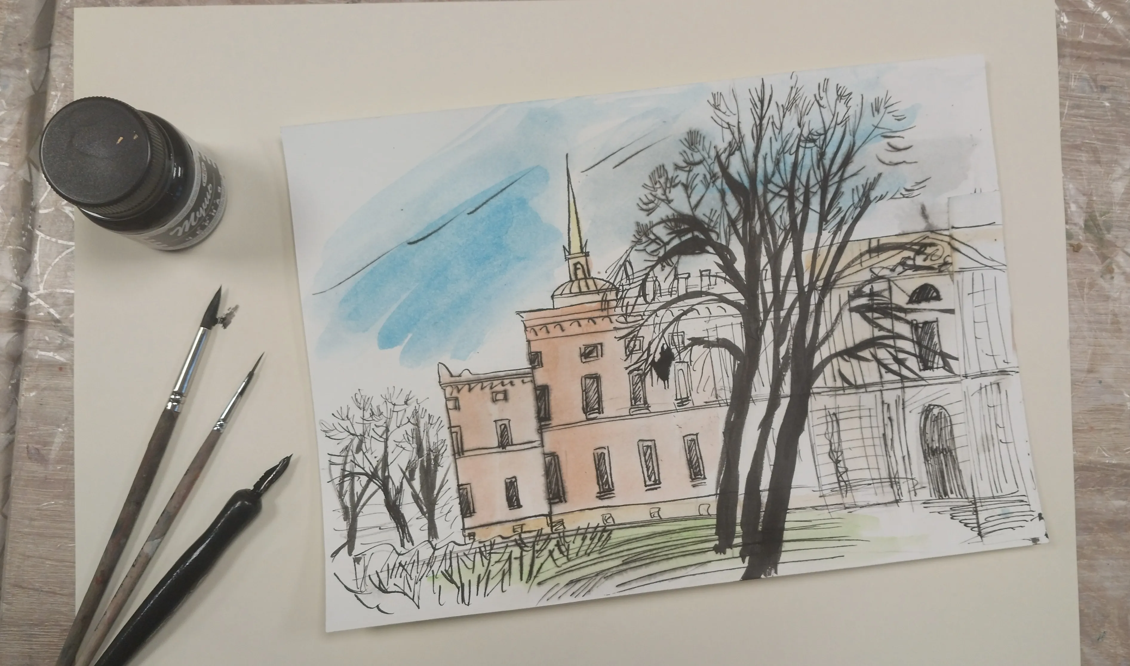 Мастер-класс «Тушь: знакомимся с художественным материалом. Вид Михайловского замка»