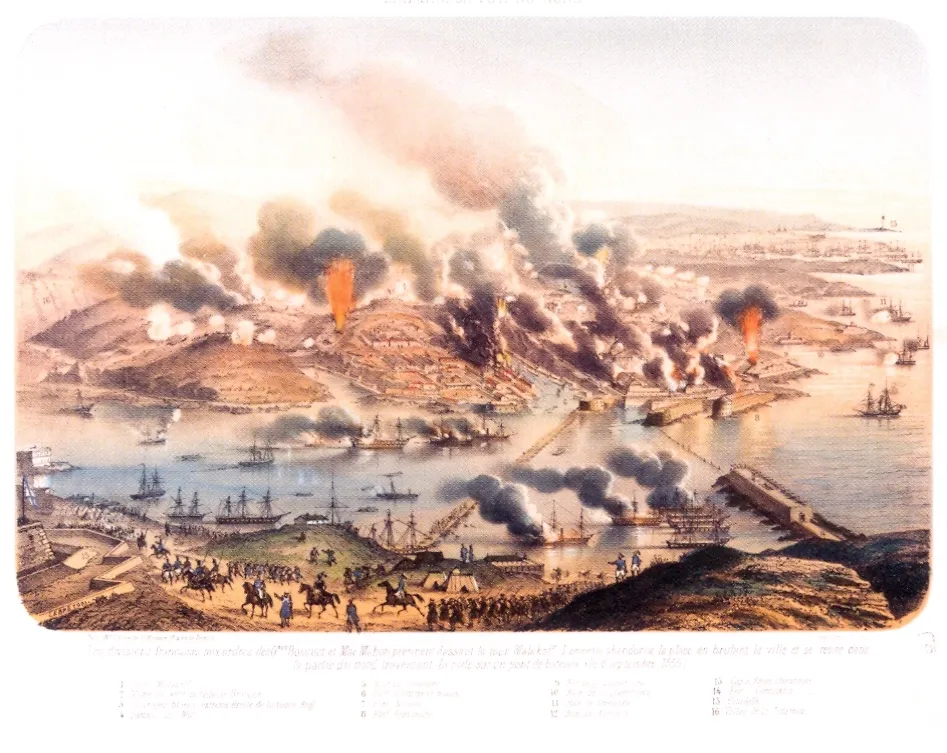 Луи Ле Бретон. Битва на Малаховом кургане в сентябре 1855 года. Не ранее 1855. Бумага, хромолитография. И.: 18,8 х 28,7. Л.: 25,1 х 32,4. ГРМ