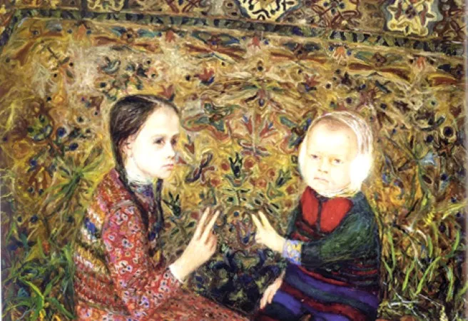 Номеда Саукене. Игра «зайчиками». 1994. Холст, масло. 100х100