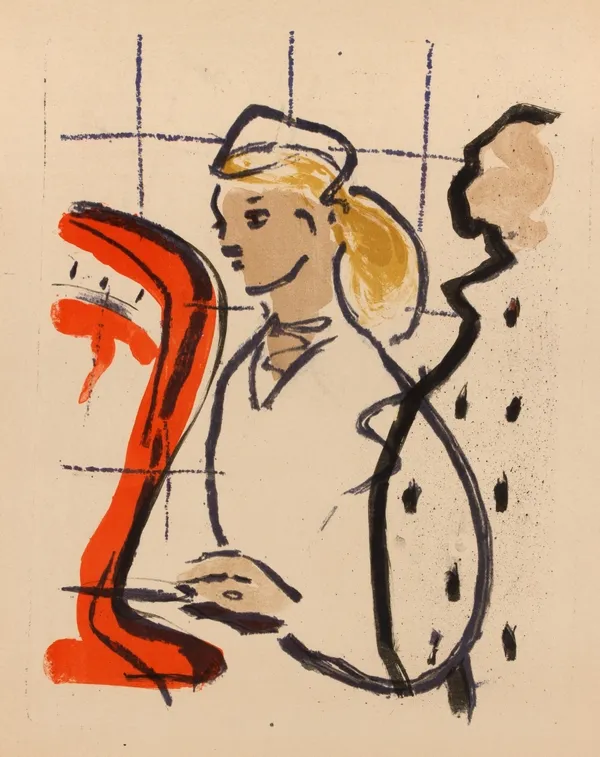 В. Матюх. За весами. 1960-е Бумага, литография. 72 х 55. Частное собрание, Санкт-Петербург.