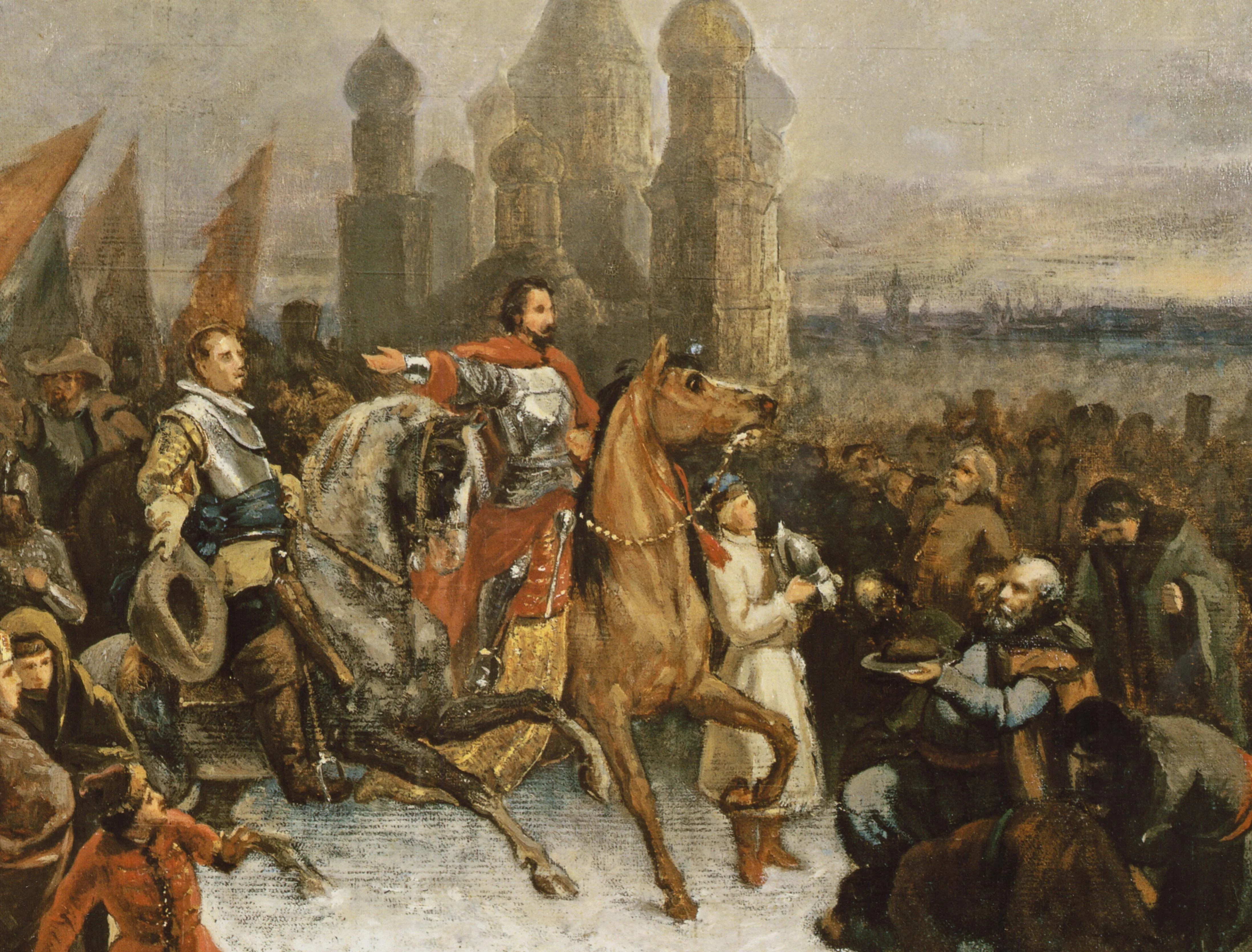 Вячеслав Шварц. Въезд Шуйского и Делагарди в Москву. Вторая половина 1860-х. Эскиз. Холст на картоне, масло. 43х52