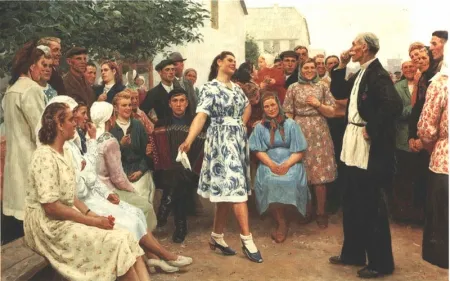 Кугач Ю.П. В праздник (В выходной день).1949. Холст, масло.157х248