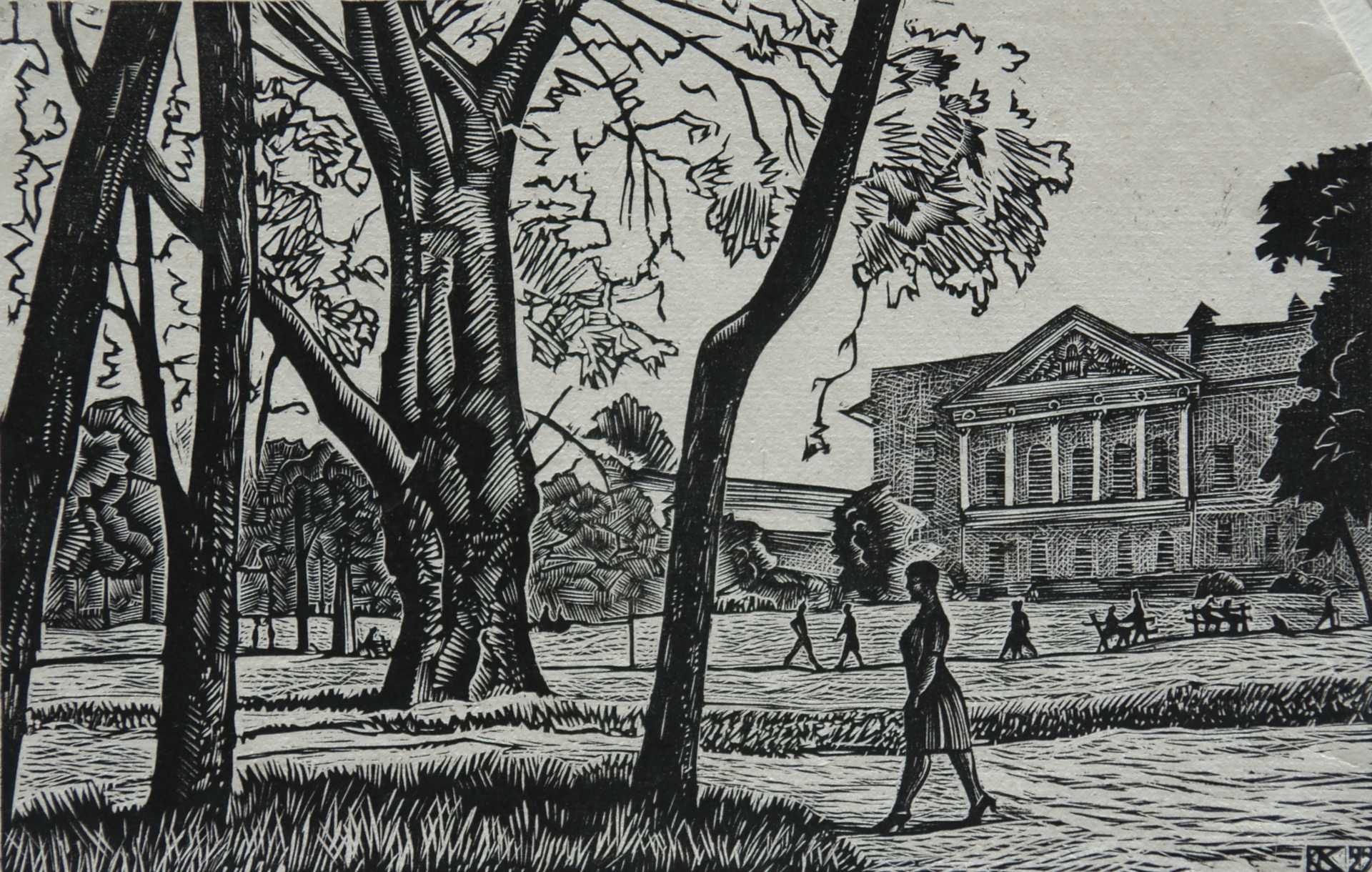 Воинов В.В. В саду Русского музея. 1929. Ксилография.