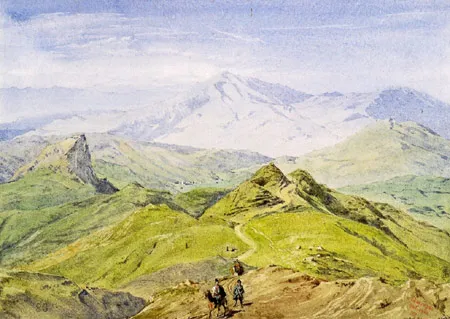 Гамборы. Дорога между Тифлисом и Телавом. 1840. Бумага, акварель, гуашь. 20,8 х 29,1.