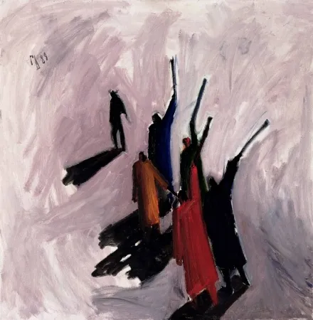 Люди в ярких одеждах. 1989. Холст, масло.160х150