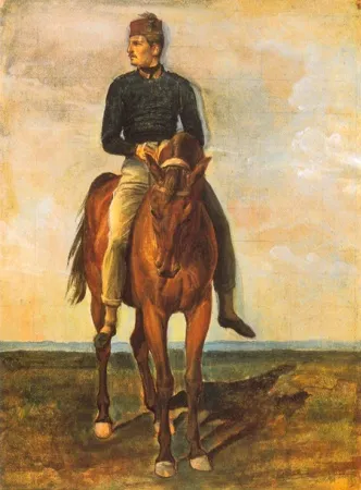 Французский солдат на гнедом коне (в повороте левого всадника). 1833 - 1857. Бумага на холсте, масло. 61,5 х 47
