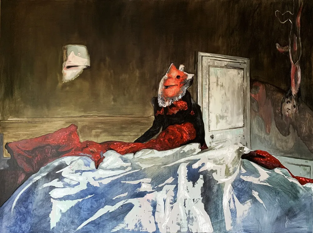 Плющ Иван Неизбежность воплощения. 2019. Из серии «Между мечтой и кошмаром».  Холст, масло, акрил 150 х 200 см Из собрания Али Афифи и Бана Ал Али, Санкт-Петербург