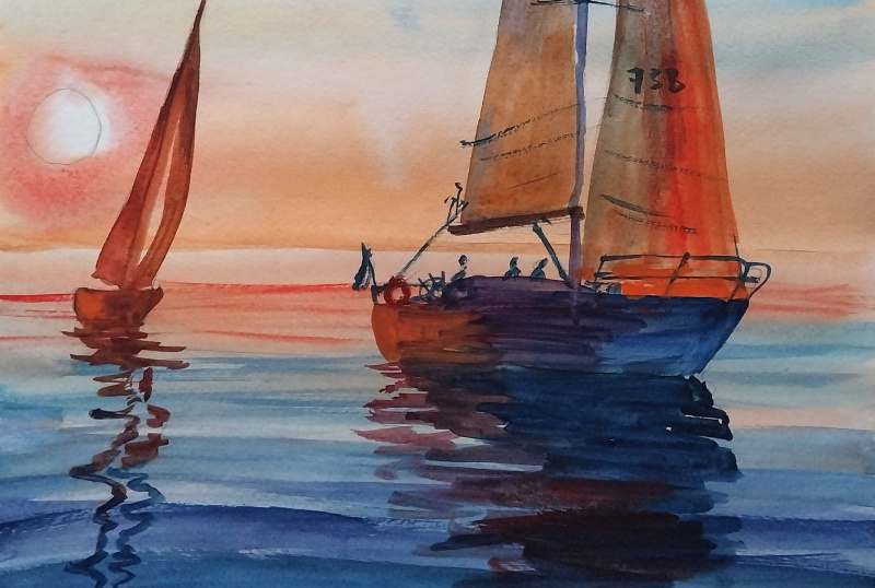Мастер-класс по живописи «Этюд моря с яхтами»