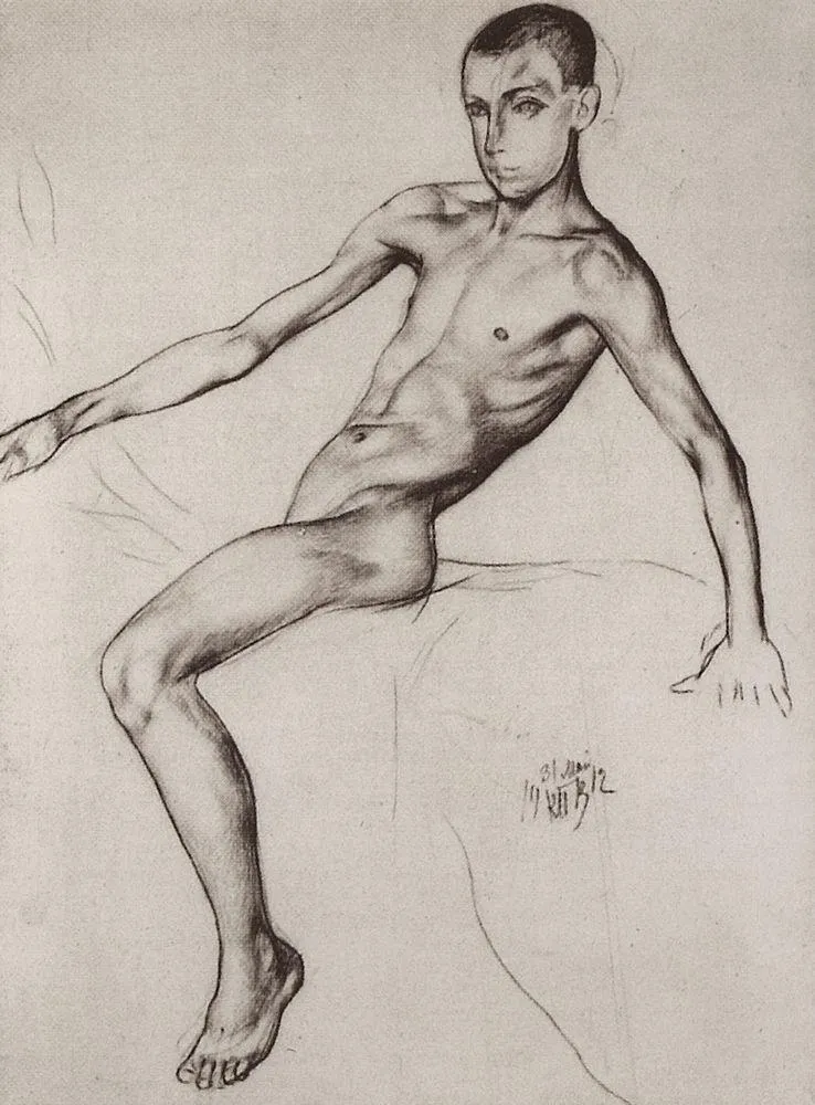 К. С. Петров-Водкин. Мальчик-всадник. 1912. Бумага на картоне, угольный карандаш. 62,9 x 46,9. Государственный Русский музей
