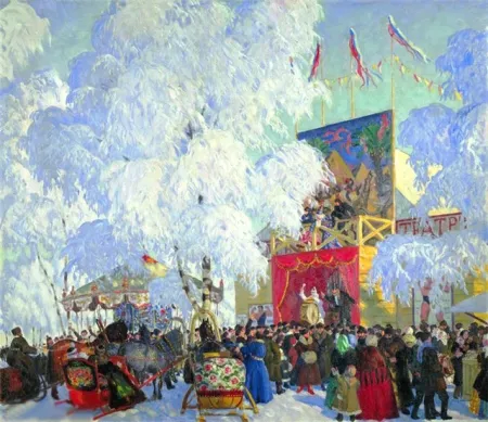 Кустодиев Б.М. Балаганы. 1917. Холст, масло. 80х93