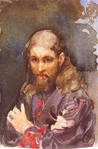 Священник в лиловой рясе. 1885. Бумага, акварель. 10 х 6,8