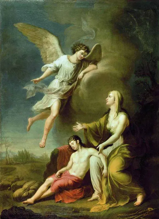 Изгнанная Агарь с малолетним сыном Измаилом в пустыне. 1785. Холст, масло. 149x109. Русский музей
