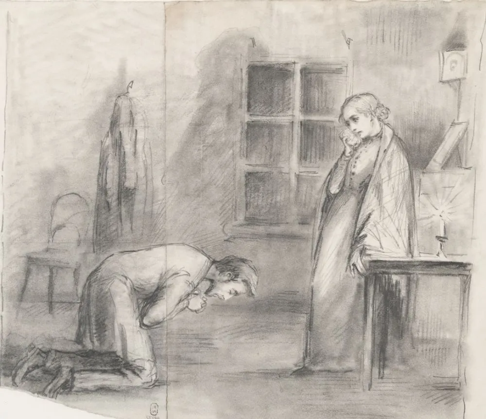 Мстислав Добужинский. Раскольников и Соня. 1897 (?) Бумага, графитный карандаш 31,2 x 43,4