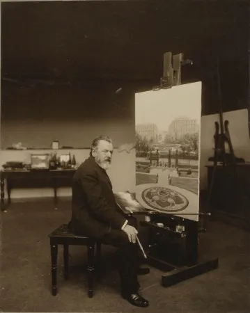 П. А. Брюллов в мастерской Русского музея. Неизвестный фотограф.1900-е. Бромосеребряный отпечаток. Л.: 50,5 х 35,2; и.: 28,6 х 23,1