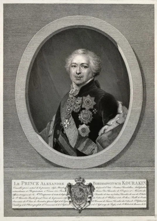 НИКОЛАЙ УТКИН. Портрет А. Б. Куракина. 1812. С оригинала Ж.-Б. Реньо Офорт, резец. 46,9 х 33,7. ГРМ