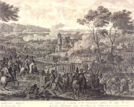 В.К. Шебуев. Поражение корпуса генерала Вандама 18 августа 1813 года при селе Кульме. Фрагмент. 1813. Бумага, угольный карандаш. 56,1х96,6
