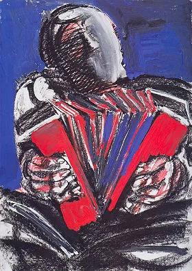 Гармонист. Бумага, смешанная техника. 60 х 42