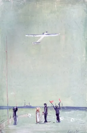 Самолет над палубой. 1936. Из серии «Крым». Бумага, темпера, белила.47х31