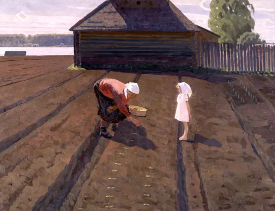 На теплой земле. 1962. Холст, масло. 98 х 130.
