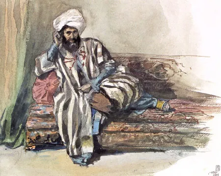 Турецкий паша на диване. Первая половина 1840-х. Бумага, акварель, графитный карандаш. 24,4 х 30,9 (в свету).