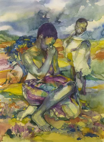 Р. Баумгарте. Отдых на пути. 1987. Бумага, акварель, 71 х 53 см