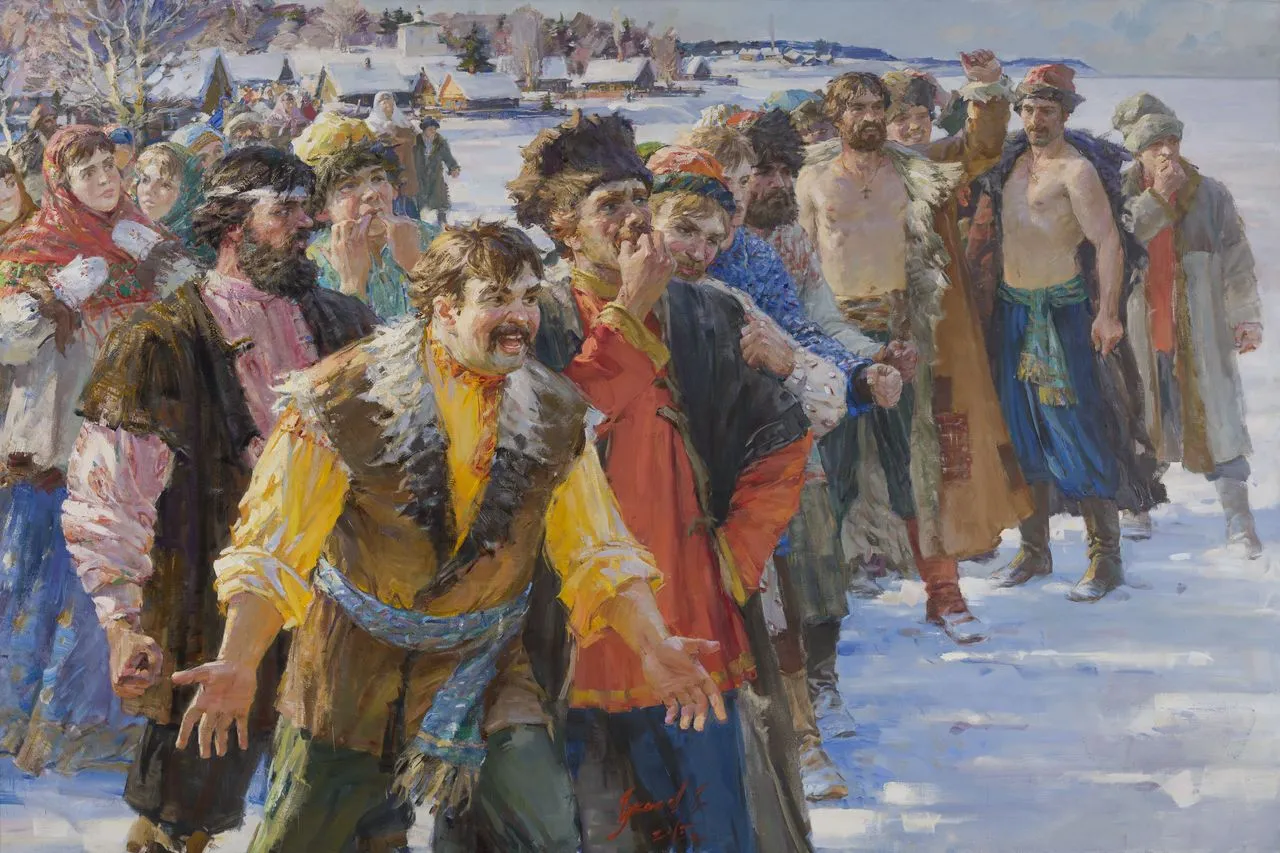 Г. Гукасов. Стенка на стенку. Молодецкий свист. 2015-2017. Холст, масло.
