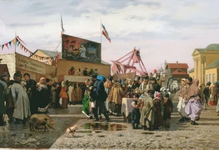 Попов А.А. Балаганы в Туле на святой неделе.1873.Холст, масло.29х45