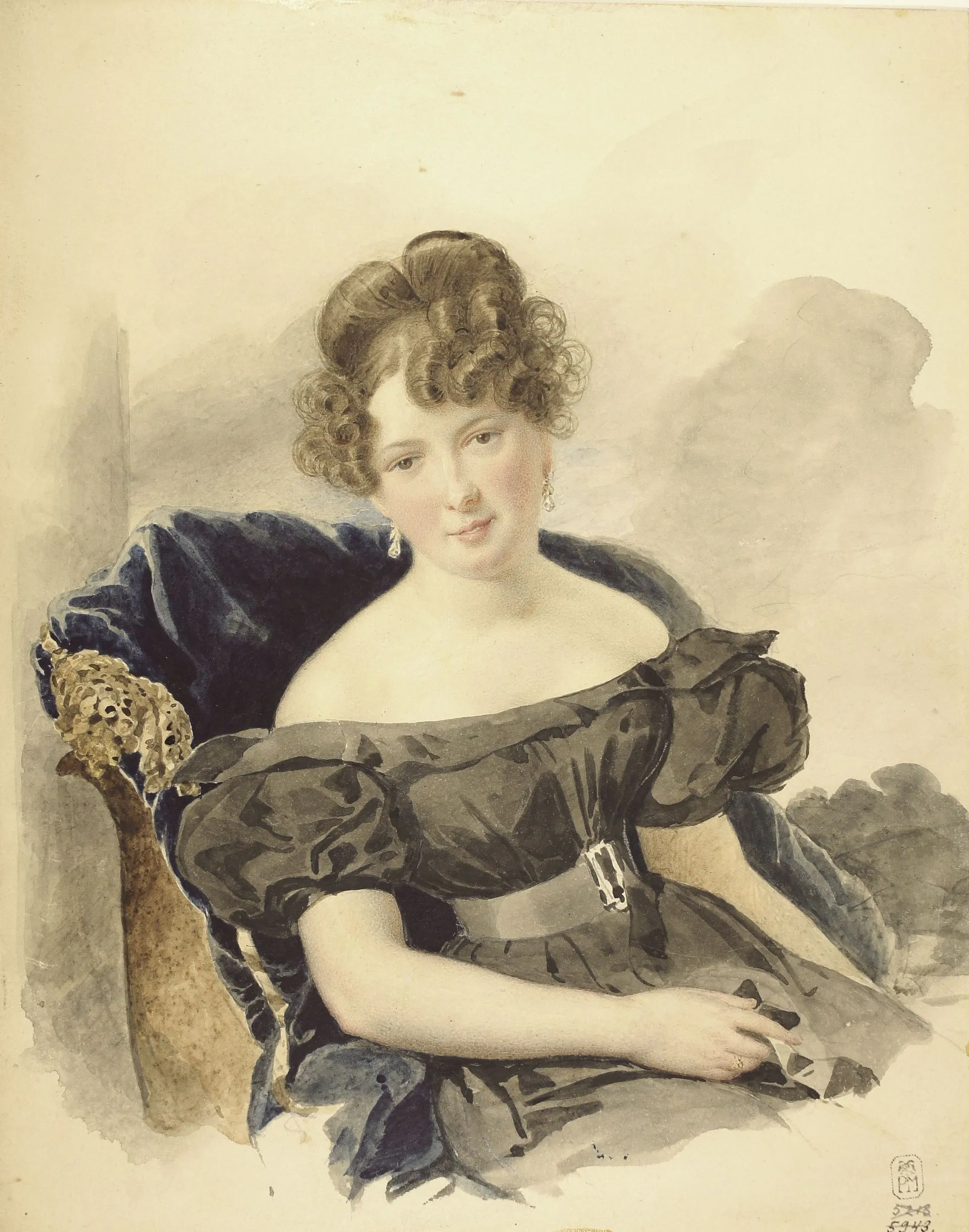 А.П. Брюллов. Портрет молодой женщины. 1830-е. Бумага, акварель