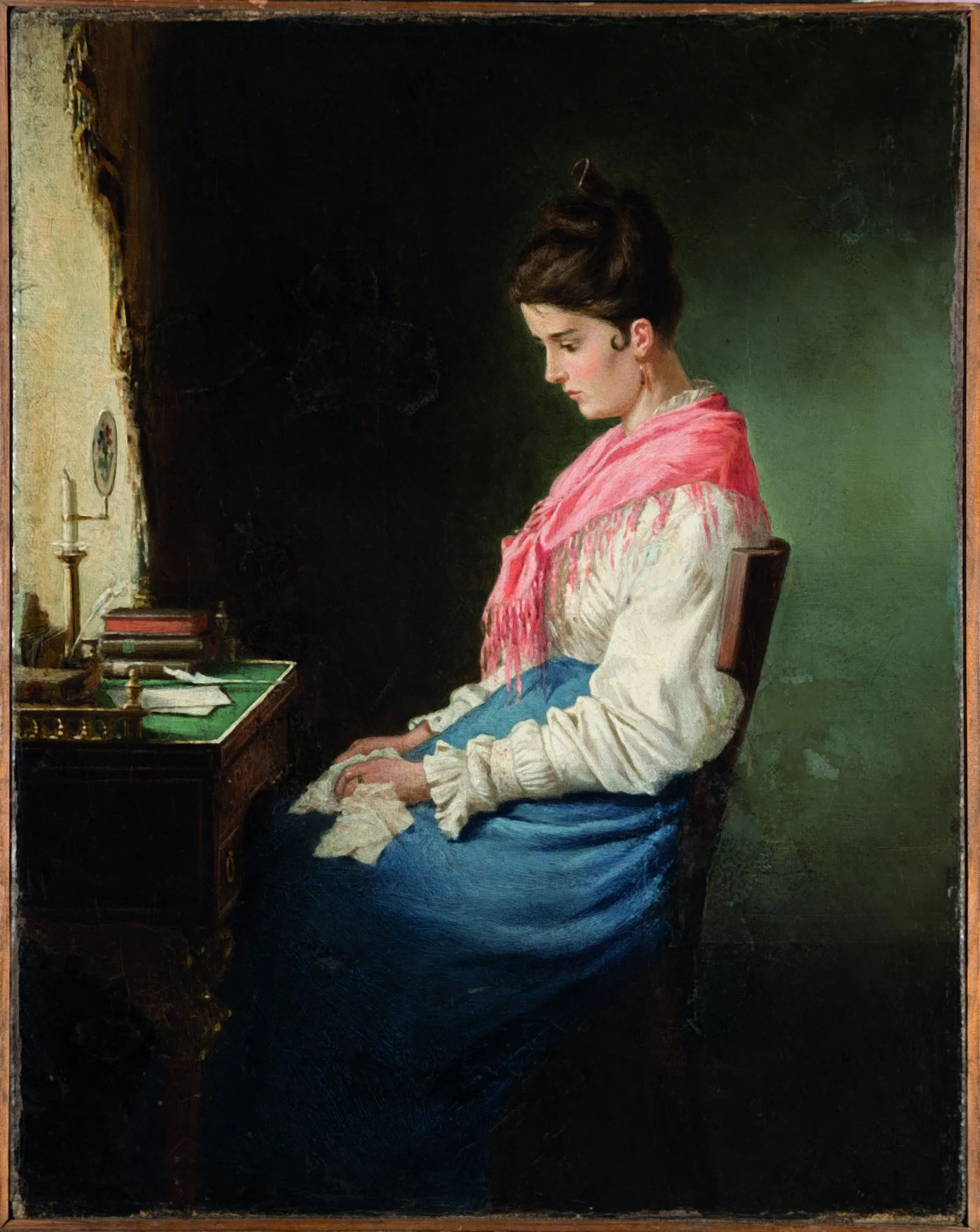 Михаил Петрович Клодт. Девушка за письменным столом. 1874. Холст, масло.