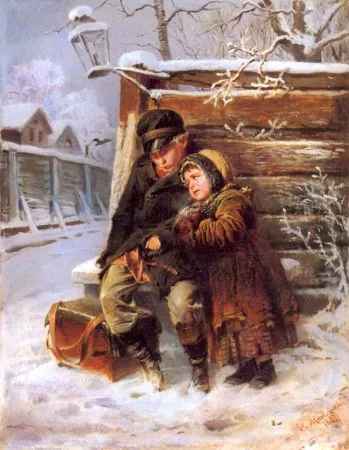 К. Е. Маковский. Маленькие шарманщики. 1868. Холст, масло. 62,5 х 46,5