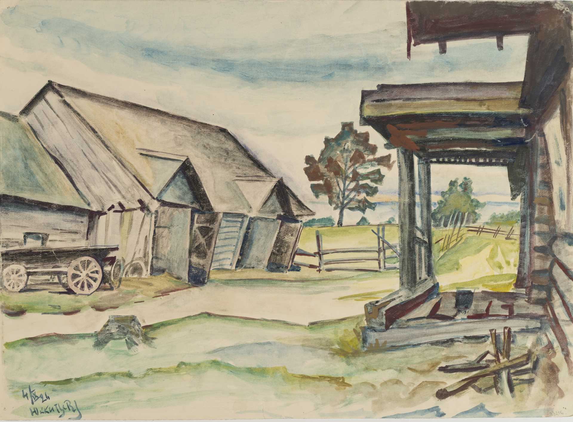 Воинов В.В. Крестьянский двор в Юкках. 1926. Бумага, акварель.