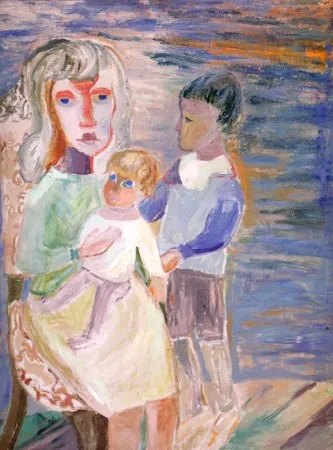 В.П. Янова. Автопортрет с сыновьями. Конец 1950-х. Холст, масло.146х144