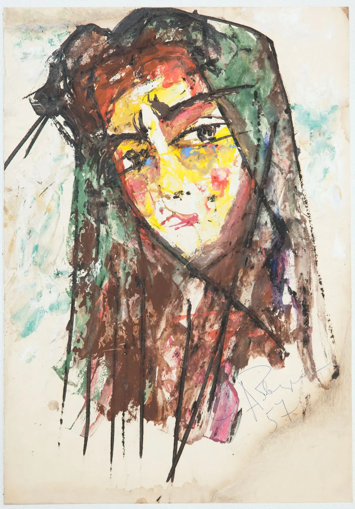 Анатолий Зверев. Портрет Лили. 1957. Бумага, гуашь. Музей AZ