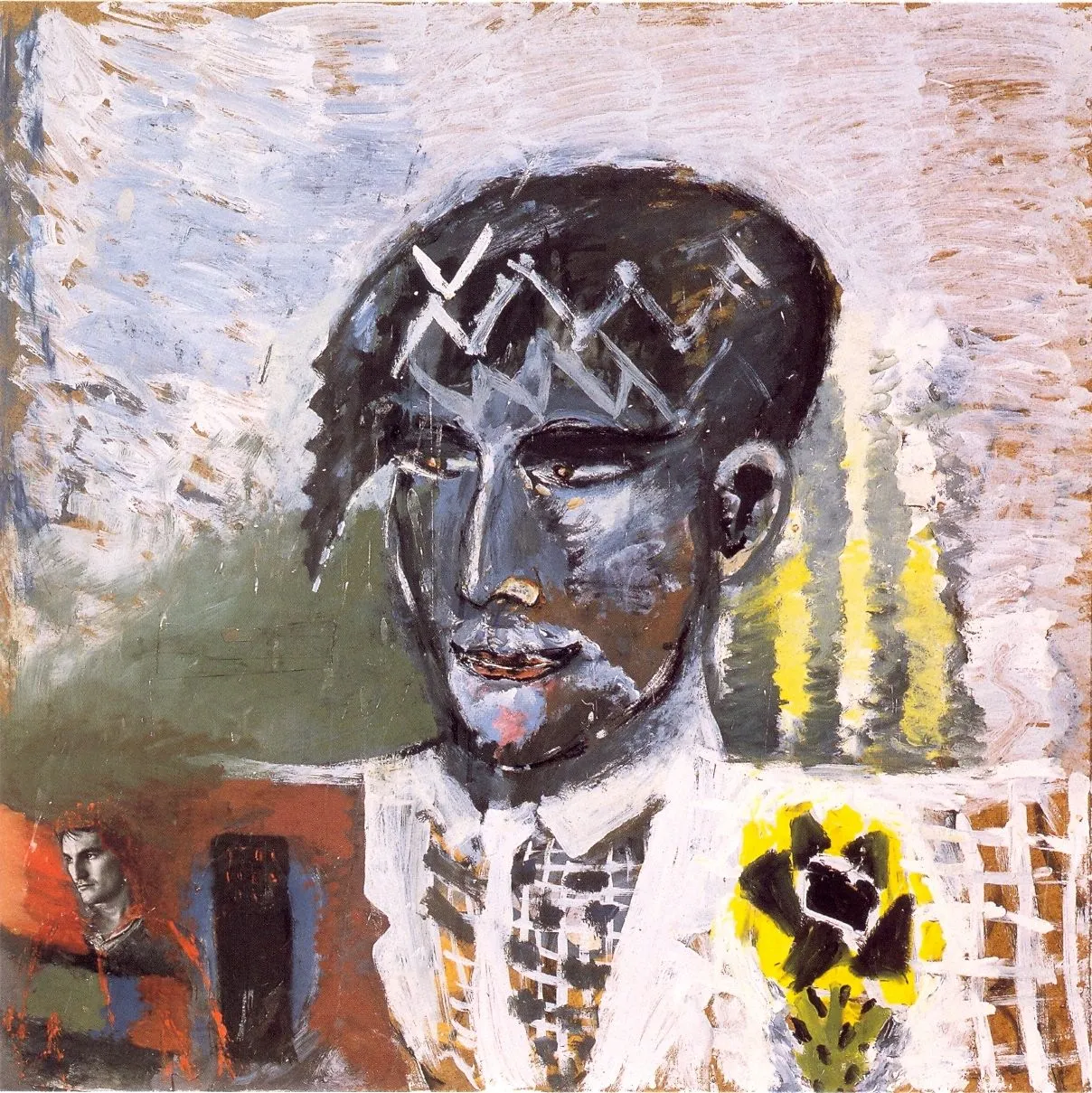 Евгений Козлов, Кирилл Хазанович, Денис Егельский. Портрет Тимура Новикова. 1984. Оргалит, смешанная техника. 90 х 90. ГРМ 