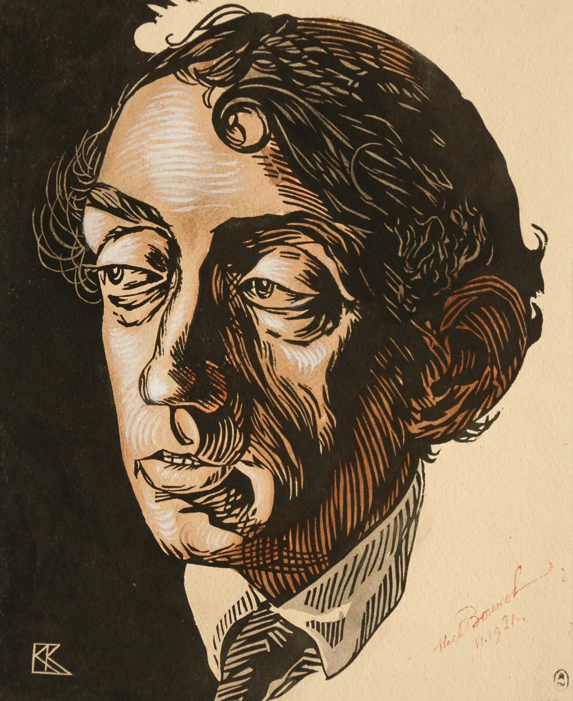 Воинов В.В. Портрет Михаила Кузмина. 1921. Бумага, линогравюра.