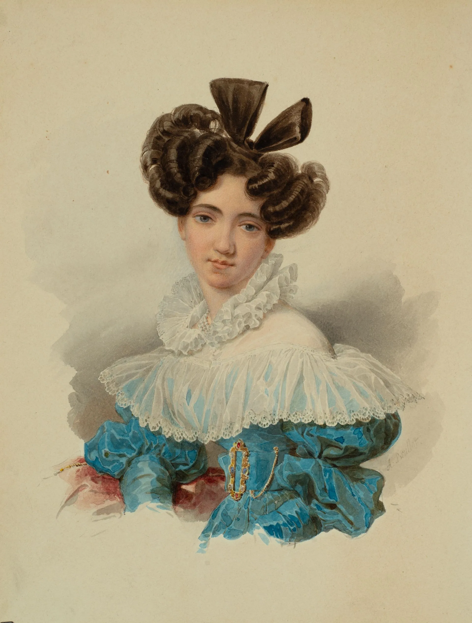 А.П. Брюллов. Портрет графини С.И. Лаваль. Начало 1830-х. Бумага, акварель, лак